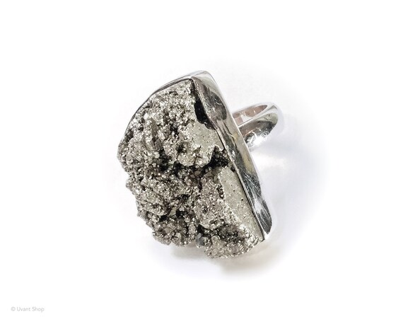 Huge Pyrite Ring Sterling Silver size 6 - large d… - image 10