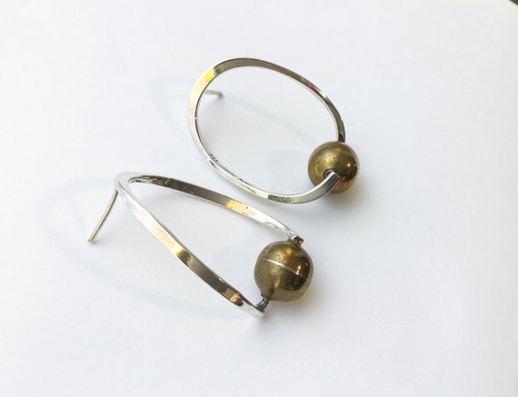 Modernist Orb Earrings - sterling silver vintage … - image 3