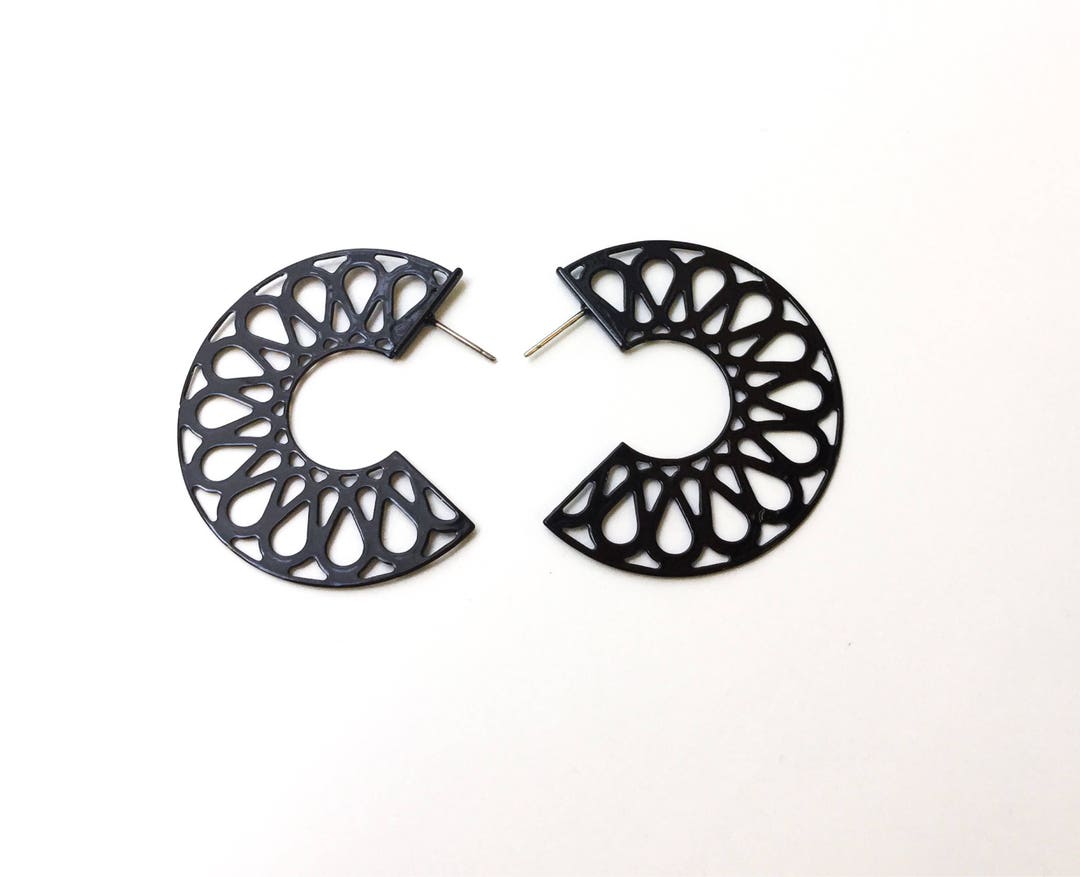 Unique Black Metal Hoop Earrings Black Hoop Earrings, Vintage Hoop