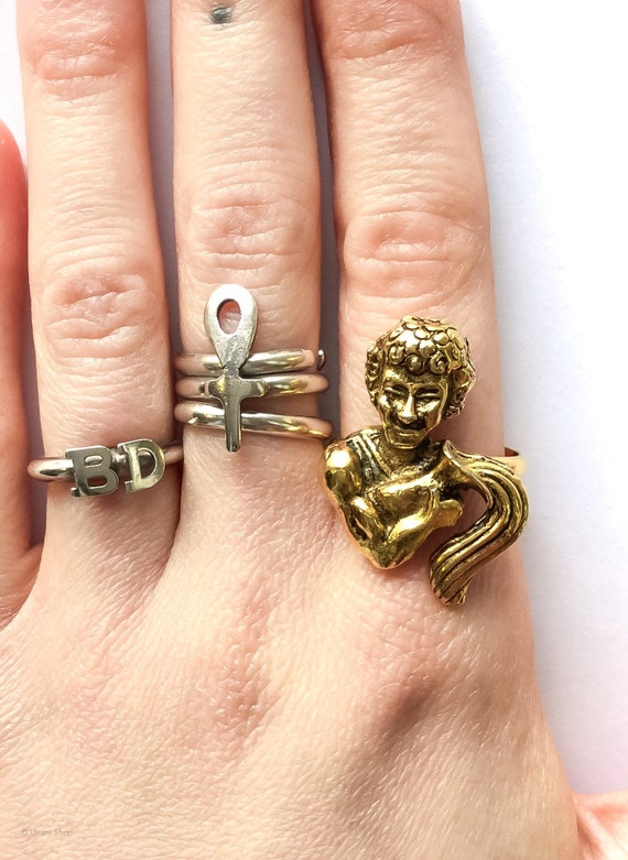 Gold Aquarius Ring size 6 - vintage gold plated r… - image 1