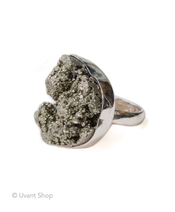 Huge Pyrite Ring Sterling Silver size 6 - large d… - image 1