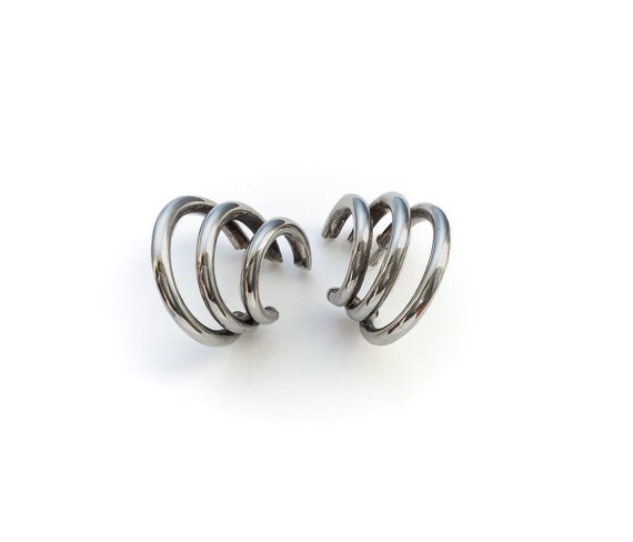 Silver Triple Moon Dangle Earrings - vintage sterl