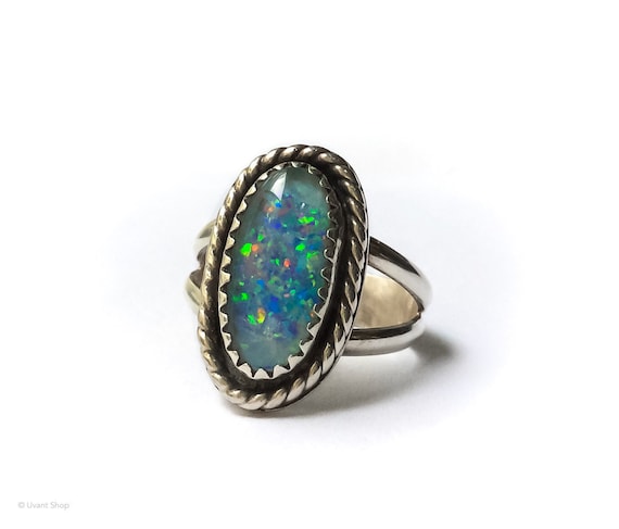 Mexico Blue Opal Ring Sterling Silver Size 5.5 Adjustable - Etsy