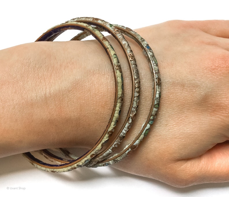 Copper Enamel Bangle Bracelet vintage art noueavu jewelry Etsy