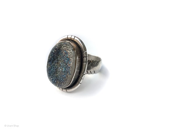 Large Druzy Stone Ring Sterling Silver size 7 - i… - image 5
