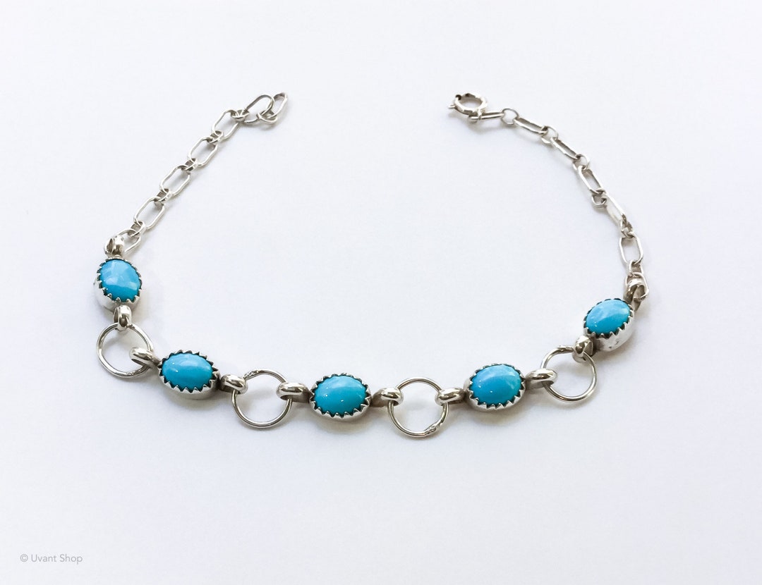 Blue Turquoise Bracelet Sterling Silver Vintage Gemstone Bracelet ...