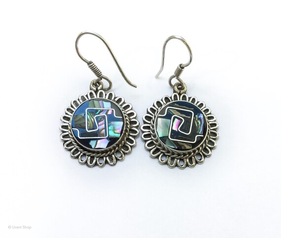 Silver Aztec Dangle Earrings - sterling silver ps… - image 4