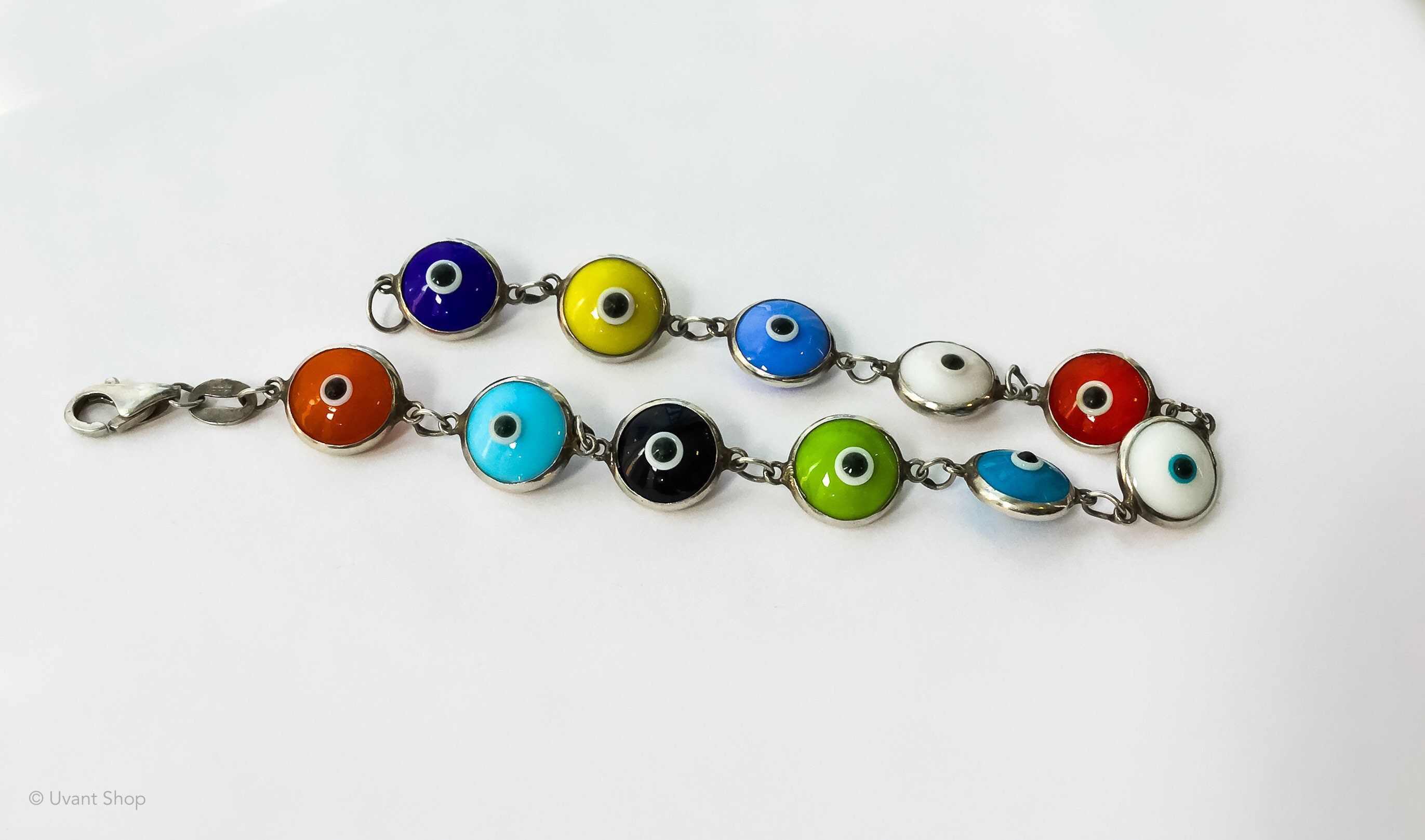 Multicolor Evil Eye Bracelet sterling silver ON SALE vintage Etsy