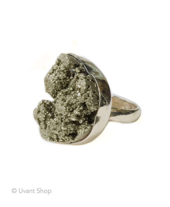 Huge Pyrite Ring Sterling Silver size 6 - large d… - image 7