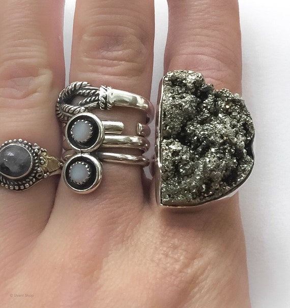 Huge Pyrite Ring Sterling Silver size 6 - large d… - image 2