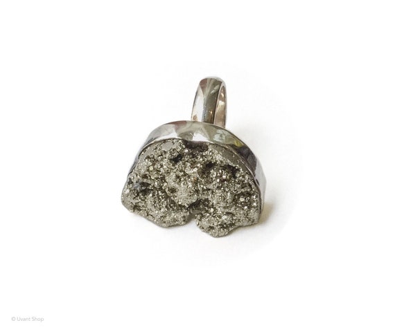 Huge Pyrite Ring Sterling Silver size 6 - large d… - image 5