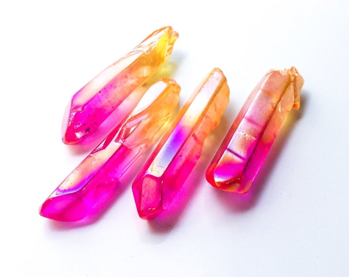 Pink Titanium Quartz Point Neon Pink Crystal, Yellow Quartz, Electric