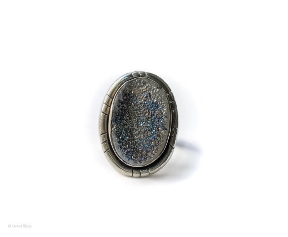 Large Druzy Stone Ring Sterling Silver size 7 - i… - image 3