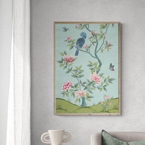 Eden (A) blue bird art print / Faraway Land Collection / chinoiserie wall art print / Land and flower print / botanical art print