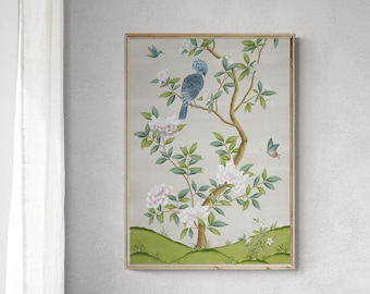 Pearly Gates (A) beige botanical art print / Faraway Land Collection / chinoiserie wall print artwork / floral art print