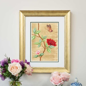 Ashton Gold Floral Chinoiserie Wall Art / Butterfly Art Print / Gold and Red Art Print / Framed Art Print / Flower Art Print / Home Decor