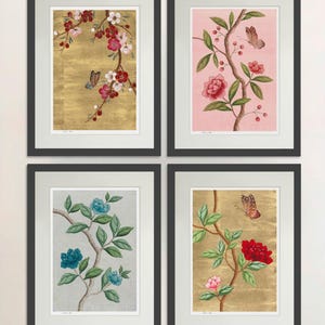 Set of 4 Chinoiserie Wall Art Prints / Floral Art Prints / Gallery Wall ...