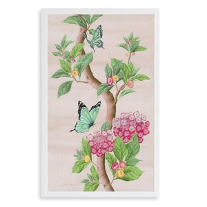 Stampa artistica da parete &quot;Ella Butterfly&quot; / Stampa artistica da parete con farfalle e fiori / Pannelli chinoiserie / Arte vintage per il soggiorno / Stampe in edizione limitata