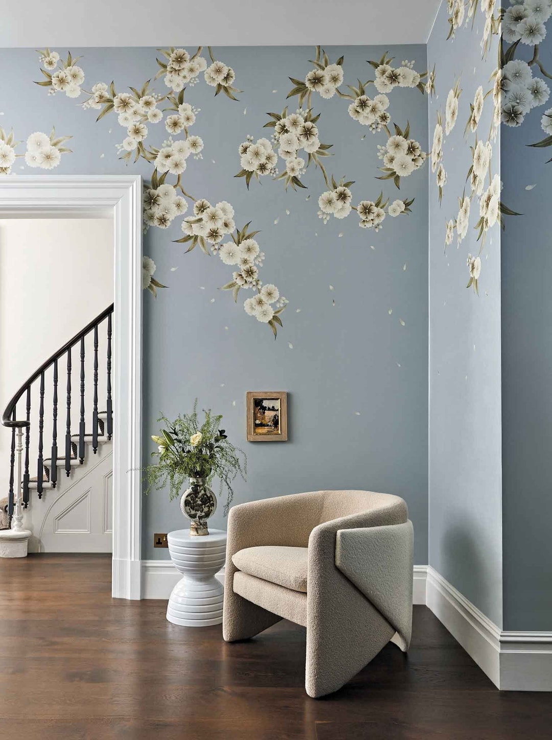Rosa Cherry Blossom Wallpaper Mural / Grey and Bronze Wall Mural