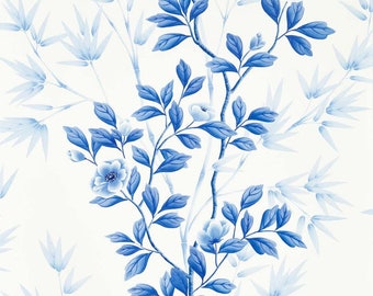Lady Alford wallpaper blue and white china / Trailing flowers branches / Harlequin wall covering / Wallpaper living room, bedroom, kitchen