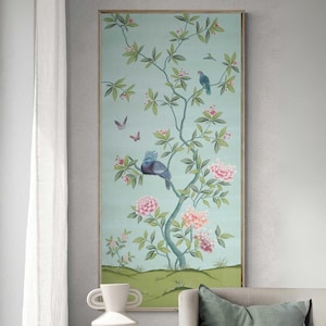 Eden (B) blue bird art print / Faraway Land Collection / chinoiserie wallpaper panel print / Land and flower print / botanical art print