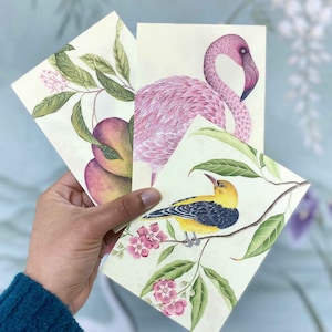Botanische chinoiserie-minikunstkaarten, schilderijen in Chinese stijl, kleine kunstafdrukken, cadeaus voor haar