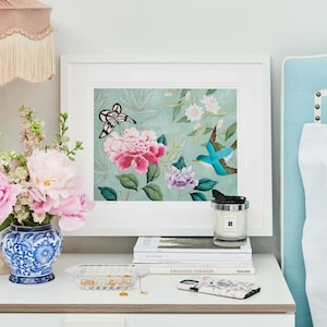 Shona Floral Chinoiserie Art Print / Bird Wall Art / Colourful Art Print / Flower Wall Art / Gifts for her / modern art print / floral art