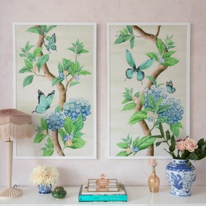 Set di due stampe artistiche di farfalle neutre di Lucy ed Ella / Stampa artistica botanica da parete / Pannelli chinoiserie / Poster con stampa artistica vintage / Stampa artistica