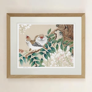 Katei Chinoiserie Wisteria Art Print  /  Bird Art Print / Neutral Vintage Wall Art / Robin Art Print / Framed Wall Art / Botanical Art Print