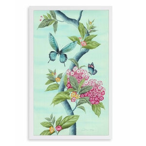 Stampa artistica della farfalla blu Lucy / Stampa artistica botanica da parete / Pannelli chinoiserie / Poster con stampa artistica vintage / Stampa artistica per soggiorno