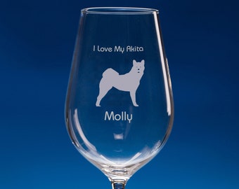 Akita Wine Glass, Dog Lover Gift, Engraved Personalised Gift, Akita Glass, Akita Gift, Akita Birthday Gift, Akita Dog Gift, Gift Akita Lover