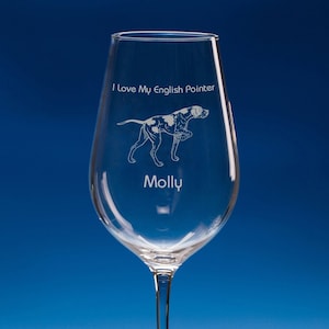 Bicchiere da vino con incisione a forma di Pointer inglese: regalo per gli amanti dei cani