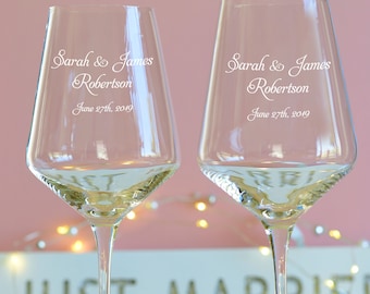Personalised Wedding Wine Glasses: Engraved Mr & Mrs Crystal Set