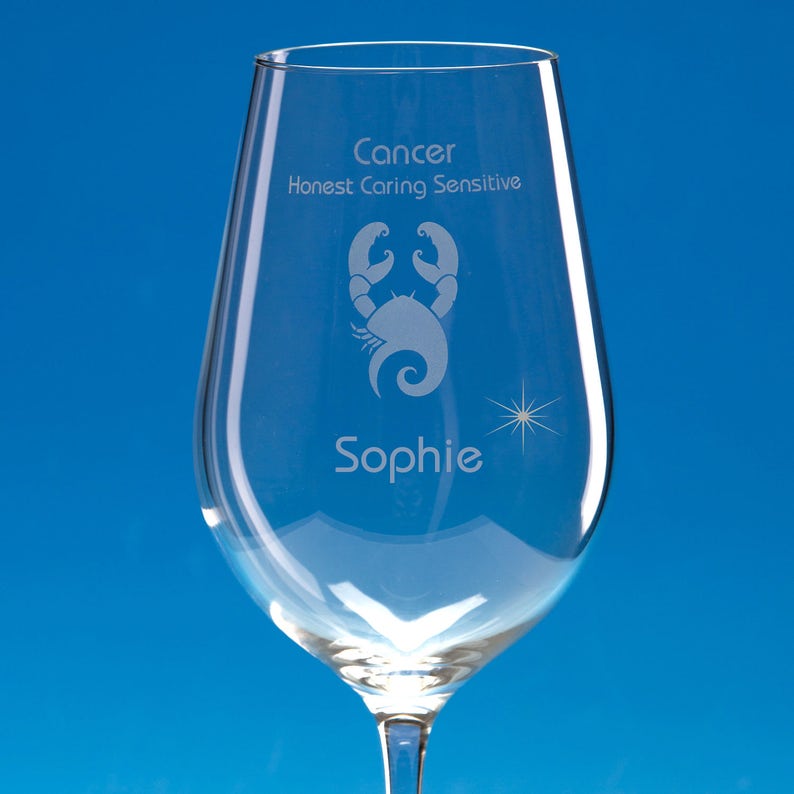 Cancer Birthday Gift for Her Cancer Star Sign Cancer Zodiac Best Friend Gift, Personalised Wine Glass Cancer Star Gift Zodiac Gift
