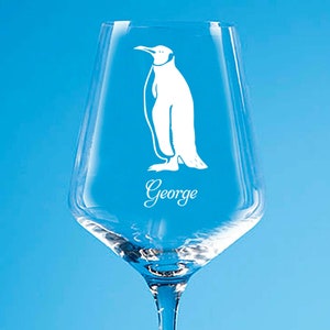 Personalised Penguin Wine Glass, Mother's Day Engraved Penguin Highball Glass Gift, Penguin Whisky Glass Gift, Penguin Birthday Beer Glass,