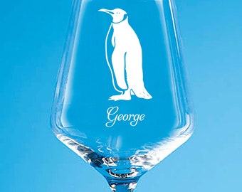 Personalized Penguin Engraved Glass: Wine, Whisky, Highball, Beer