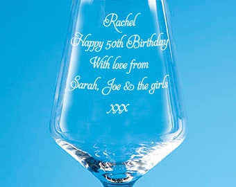 Personalised 50th Birthday Wine Glass, 50th Gift Ideas, Your Message Engraved 50th Birthday Gift For Women, Friend 50th Birthday Present