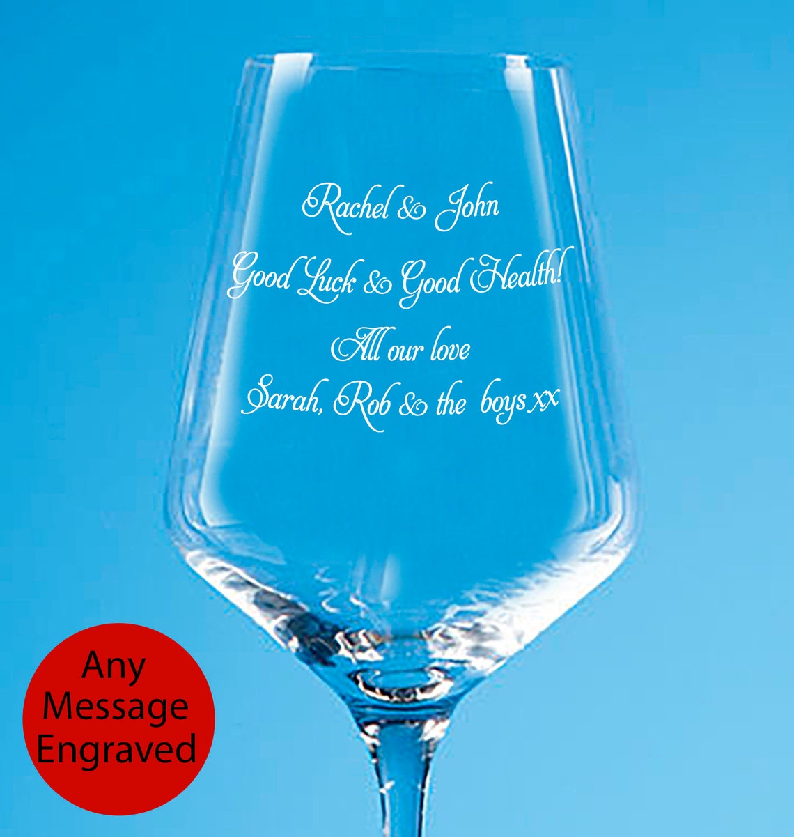 Good Luck Wine Glass Personalised Gift Your Message Engraved Etsy UK