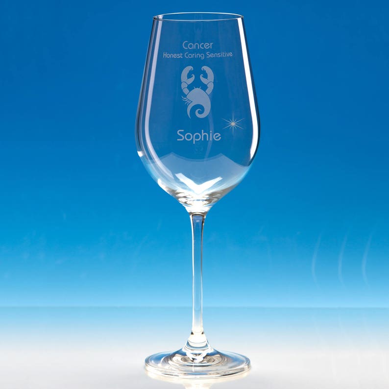 Cancer Birthday Gift for Her Cancer Star Sign Cancer Zodiac Best Friend Gift, Personalised Wine Glass Cancer Star Gift Zodiac Gift