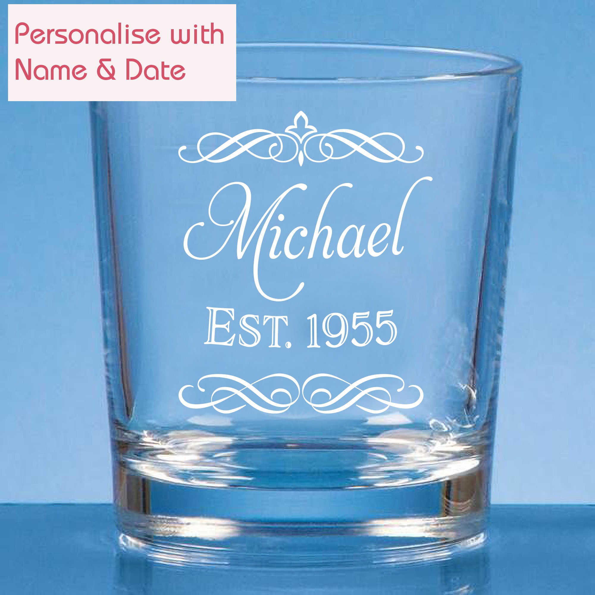 Personalised Crystal Whisky Glass 60th Wedding Anniversary Gift  In Blue Box 