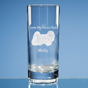 Lhasa Apso Dog Lover Gift Vidrio Highball grabado personalizado - Agregue su mensaje - Regalo de cumpleaños, Regalo del Día de la Madre, Regalo de papá