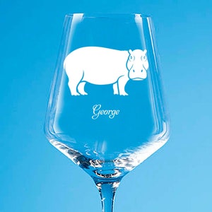 Personalised Hippo Wine Glass Gift, Hippo Whisky Glass Gift, Hippo Engraved Beer Glass, Hippo Highball Glass Birthday Gift