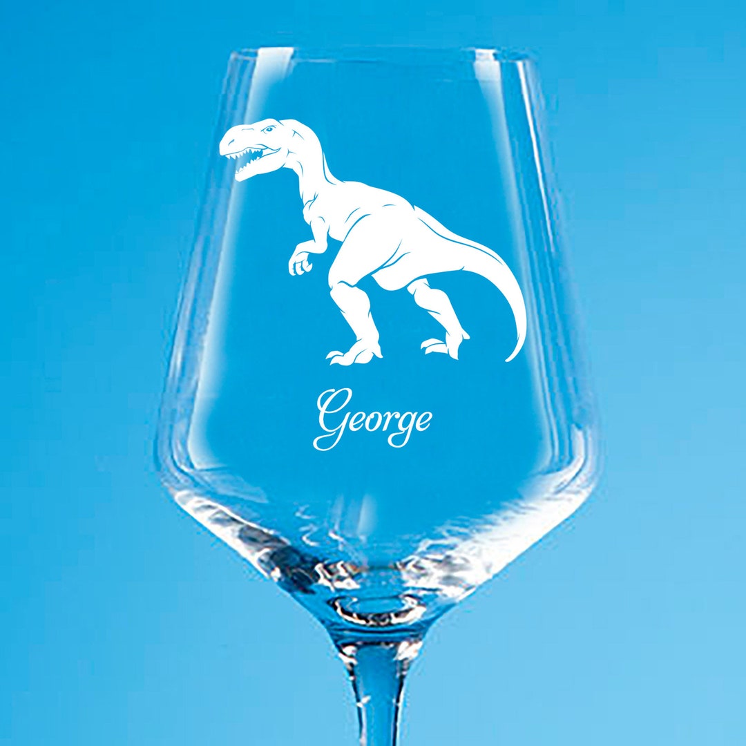 Personalised T Rex Dinosaur Wine Glass, Dinosaur Glass Gift, Dinosaur
