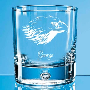 Eagle Whisky Glass, Personalised Eagle Glass Gift, Eagle Wine Glass, Engraved Eagle Highball Glass