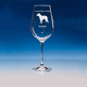 Lurcher Wine Glass, Personalised Lurcher Dog Gift, Lurcher Mum Birthday Gift, Lurcher Dad  Gift, Lurcher Glass, Lurcher Lover Engraved Gift