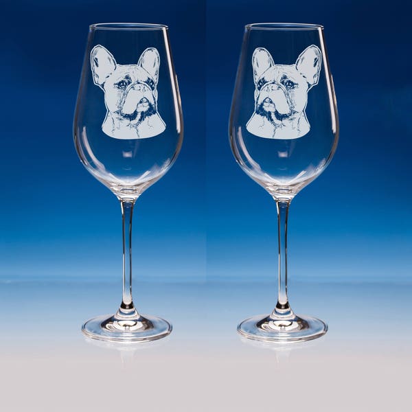 French Bulldog Wine Glasses Set of 2, Dog Lover Gift, Personalised Gift, Engraved Bulldog, Frenchie Dog Gift, Gift for Couple, Frenchie Gift