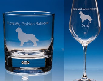 Golden Retriever Wine or Whisky Glass, Personalised, Engraved Retriever, Retriever Whiskey Glass, Retriever Dog, Retriever Gift, Golden Dog