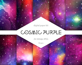 Purple galaxy background scrapbooking paper. Nebula. Universe background. Astronomy background. Astrology background. Cosmic art. Space