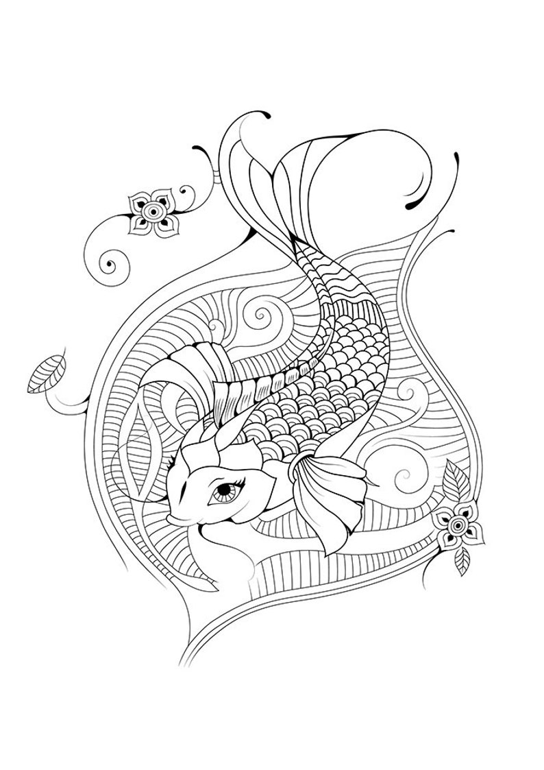 Koi Carp coloring page. Digital instant download adult | Etsy