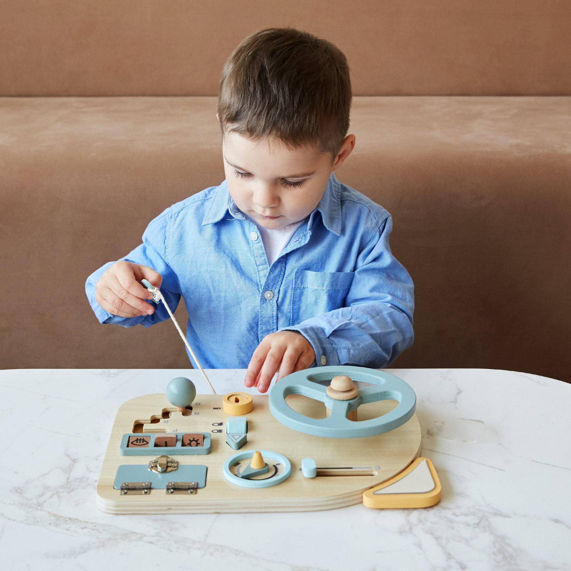 Montessori Toy Steering Wheel - Car Driving Busy Board for Toddlers - Wooden Sensory Activity Board for Kids 1 2 3 4 Year Old